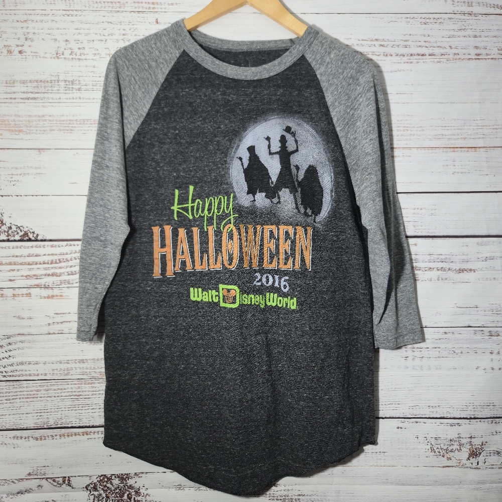 WDW Disney Happy Halloween '16 Haunted Mansion Hitch Hiking Ghost Raglan Shirt M